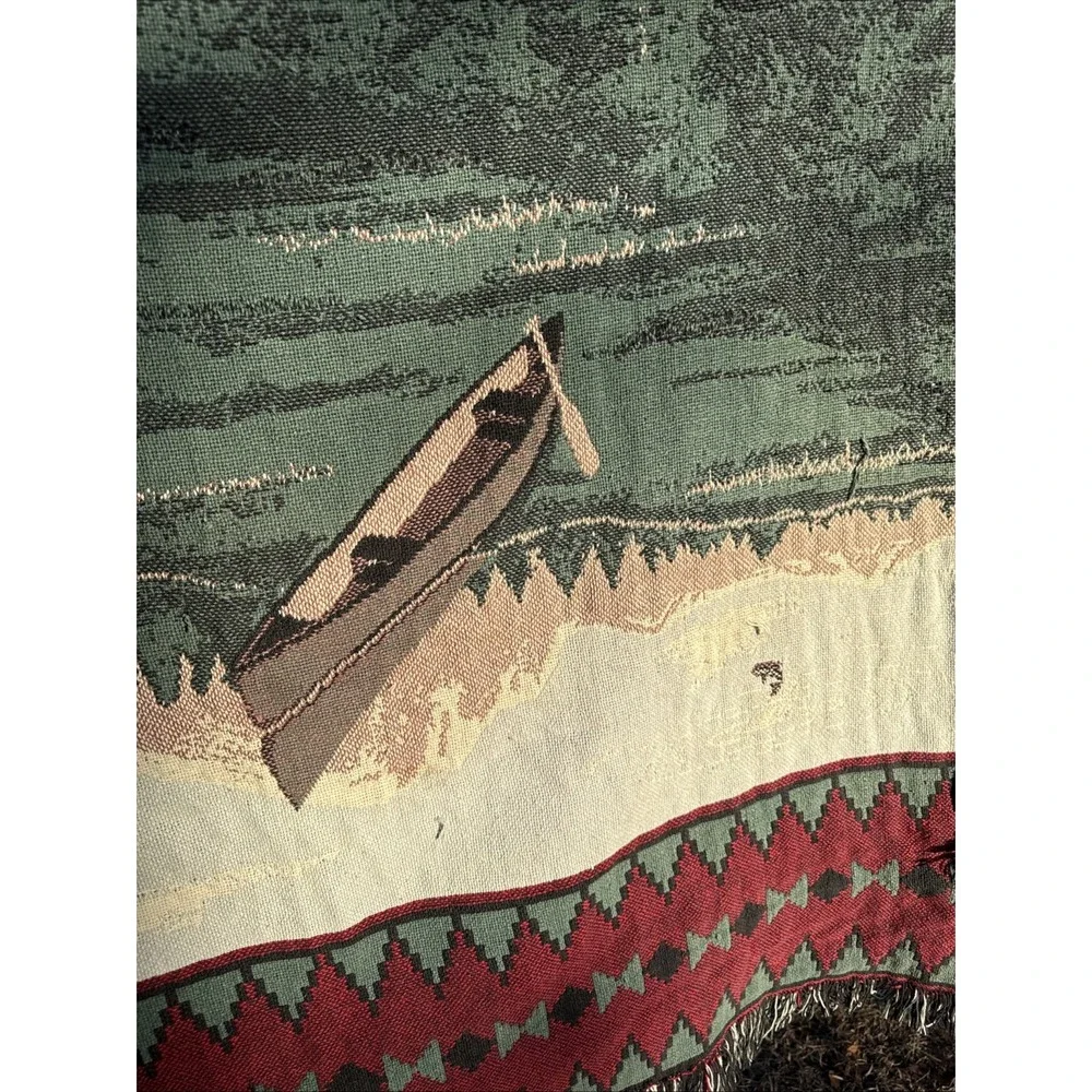 Mountain Lakefront Cabin Throw Blanket Thick Vintage 44x68